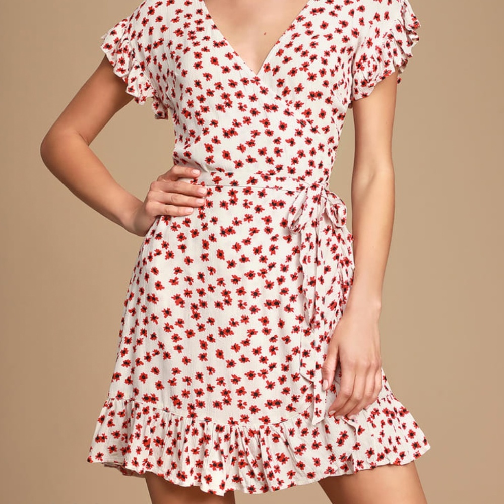 Wrap and Roll White Floral Print Mini Wrap Dress